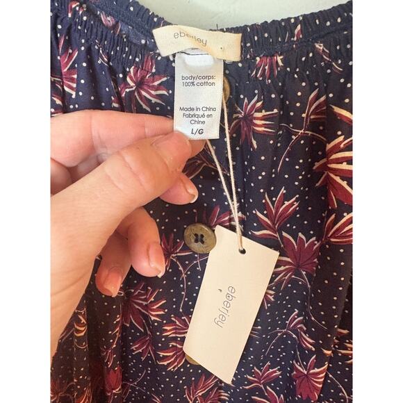 EBERJEY Elsie Gathered Printed Cotton Mini Dress In Navy Size L 8-12 MSRP$198 - Picture 3 of 4